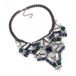 Jewel Tone Art Deco Crystal Stone Statement Necklace